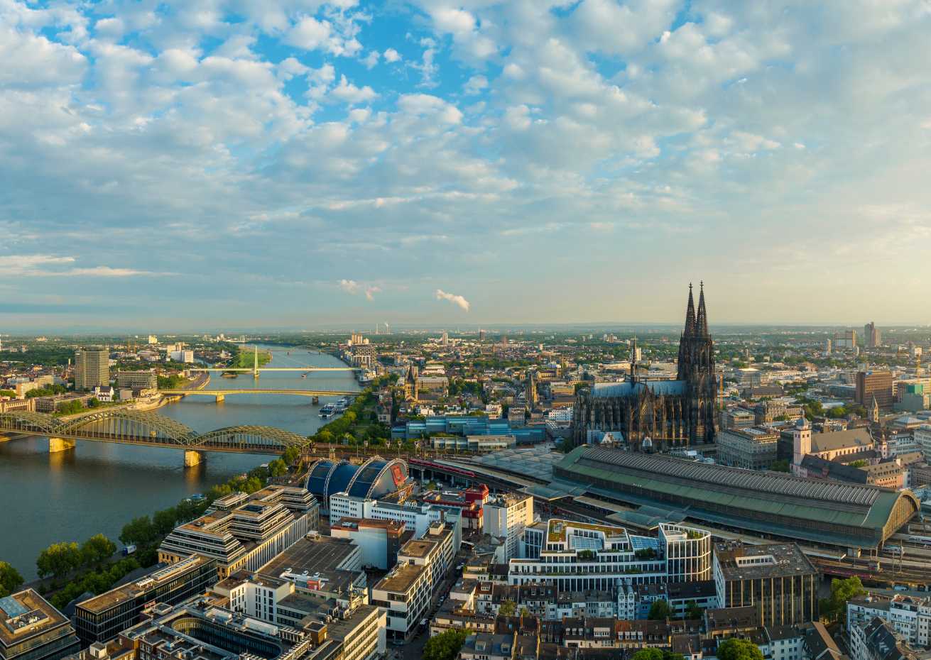 Cologne bridge Rhine river and cathedral